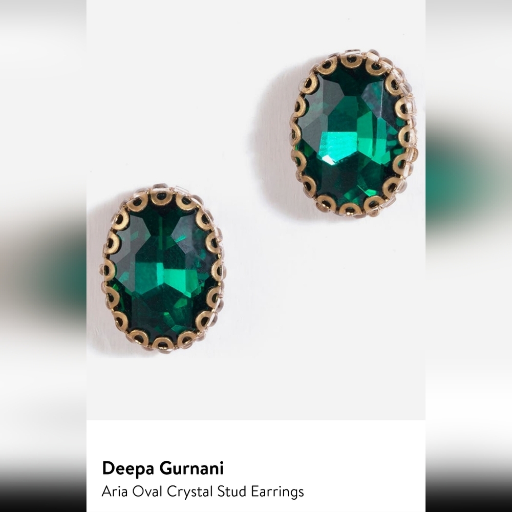 Deepa Gurnari Aria Oval Crystal Stud Earrings In Emerald
